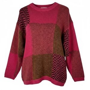 Vintage Knit Stitches Silk Angora Blend Patchwork Pink Sweater Size Medium